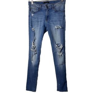 Flying Monkey Jeans Womens Mid Rise Skinny Denim Blue Medium Wash Distressed 28